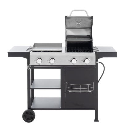4-Burner Gas Grill and Griddle Combo with Pizza Pan – 2-in-1 Outdoor BBQ Cooking Station
