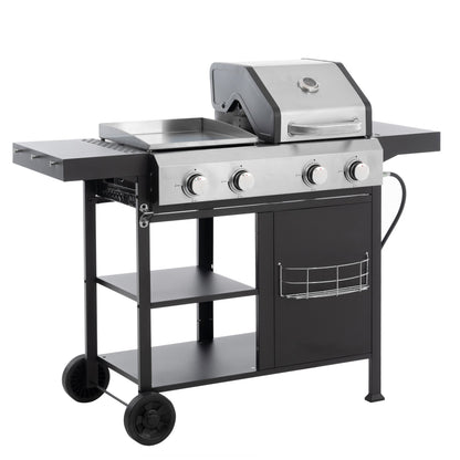 4-Burner Gas Grill and Griddle Combo with Pizza Pan – 2-in-1 Outdoor BBQ Cooking Station