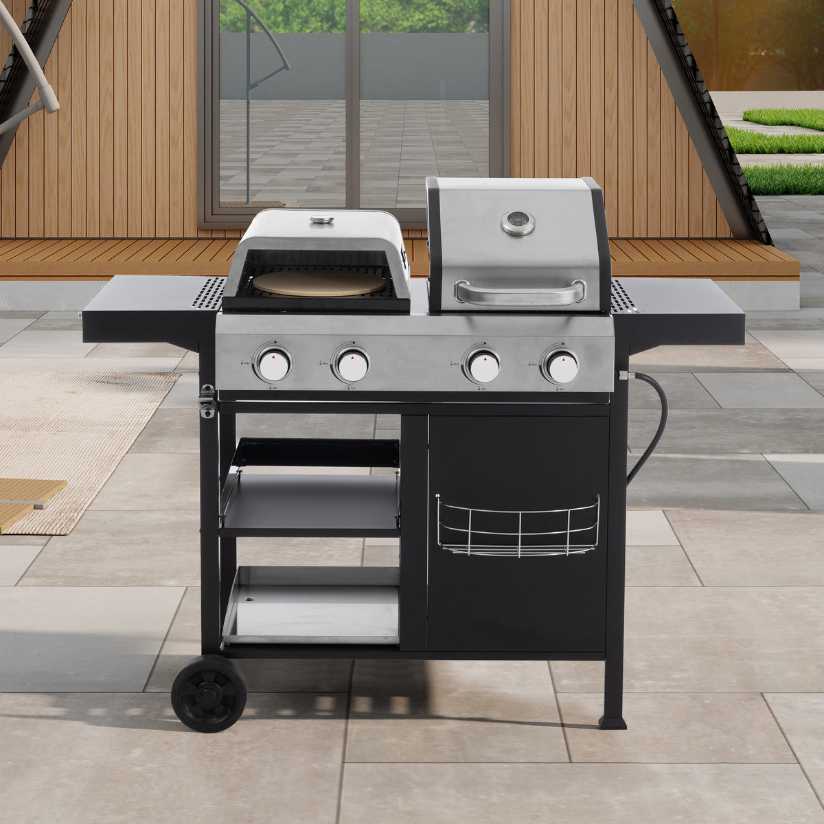 4-Burner Gas Grill and Griddle Combo with Pizza Pan – 2-in-1 Outdoor BBQ Cooking Station