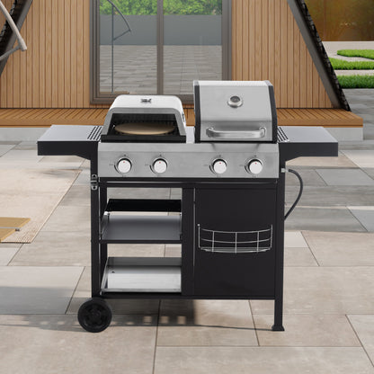 4-Burner Gas Grill and Griddle Combo with Pizza Pan – 2-in-1 Outdoor BBQ Cooking Station