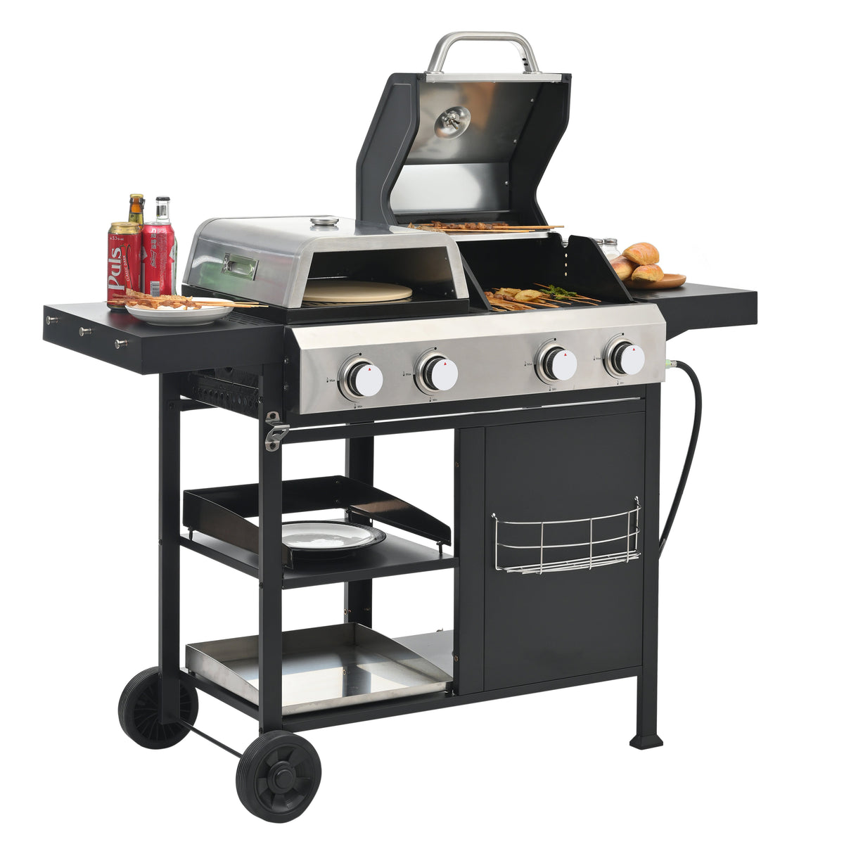 4-Burner Gas Grill and Griddle Combo with Pizza Pan – 2-in-1 Outdoor BBQ Cooking Station