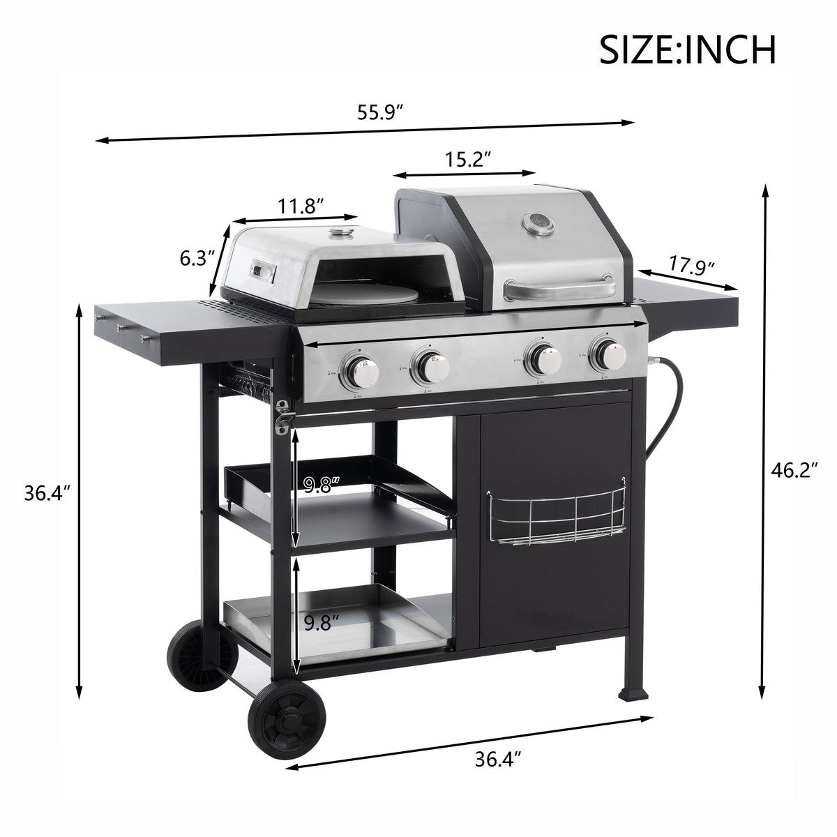 4-Burner Gas Grill and Griddle Combo with Pizza Pan – 2-in-1 Outdoor BBQ Cooking Station