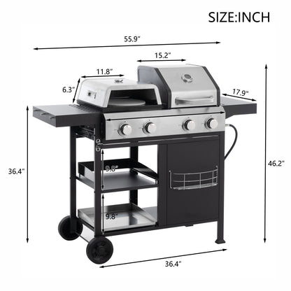 4-Burner Gas Grill and Griddle Combo with Pizza Pan – 2-in-1 Outdoor BBQ Cooking Station