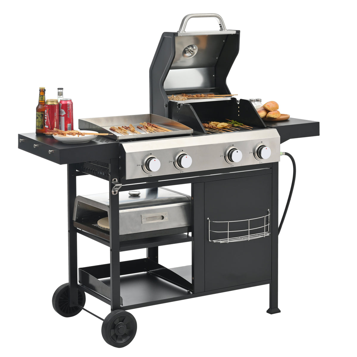 4-Burner Gas Grill and Griddle Combo with Pizza Pan – 2-in-1 Outdoor BBQ Cooking Station