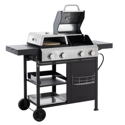 4-Burner Gas Grill and Griddle Combo with Pizza Pan – 2-in-1 Outdoor BBQ Cooking Station