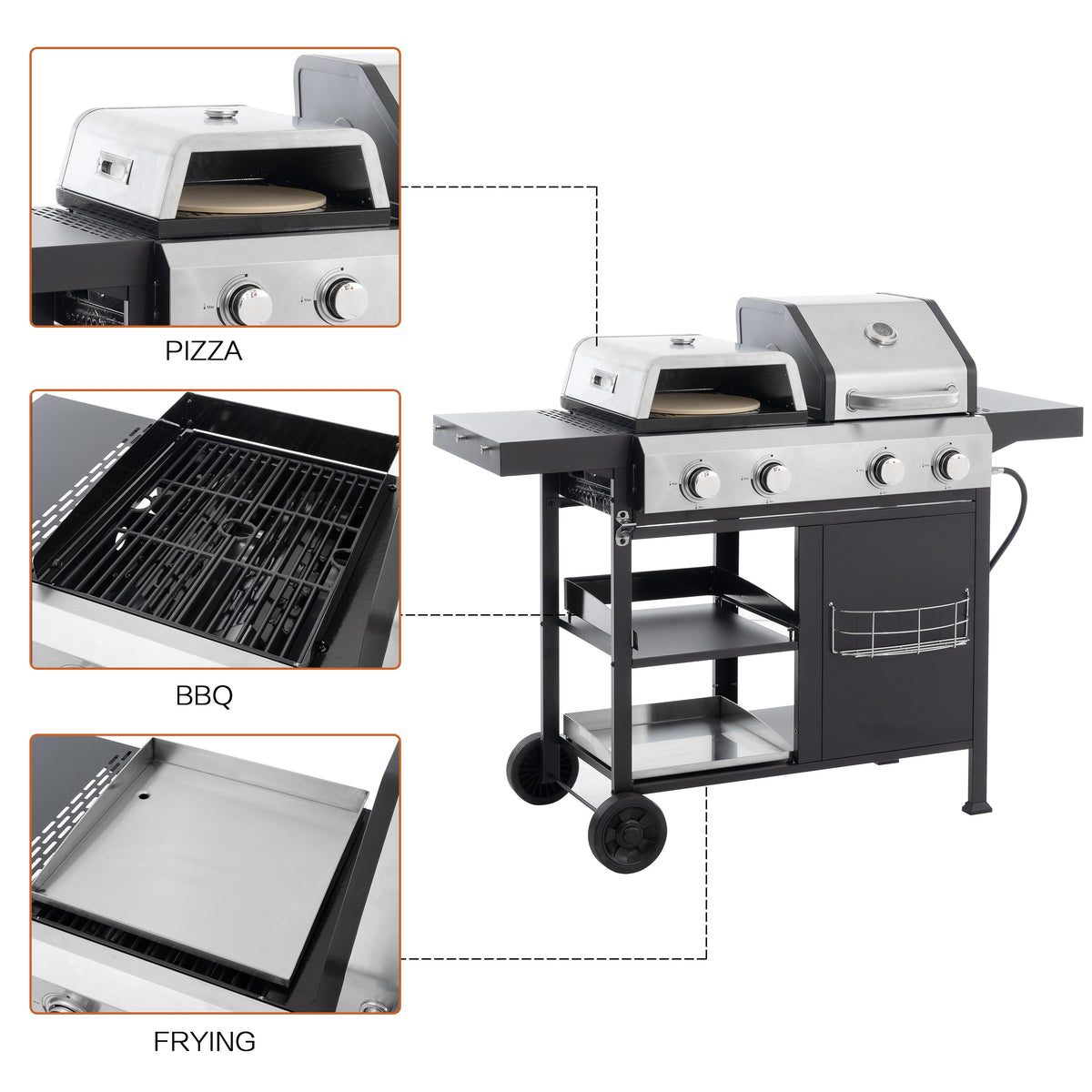 4-Burner Gas Grill and Griddle Combo with Pizza Pan – 2-in-1 Outdoor BBQ Cooking Station
