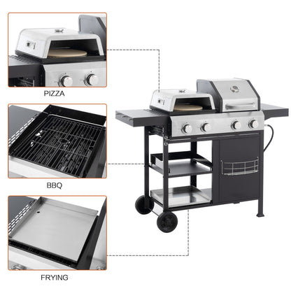 4-Burner Gas Grill and Griddle Combo with Pizza Pan – 2-in-1 Outdoor BBQ Cooking Station
