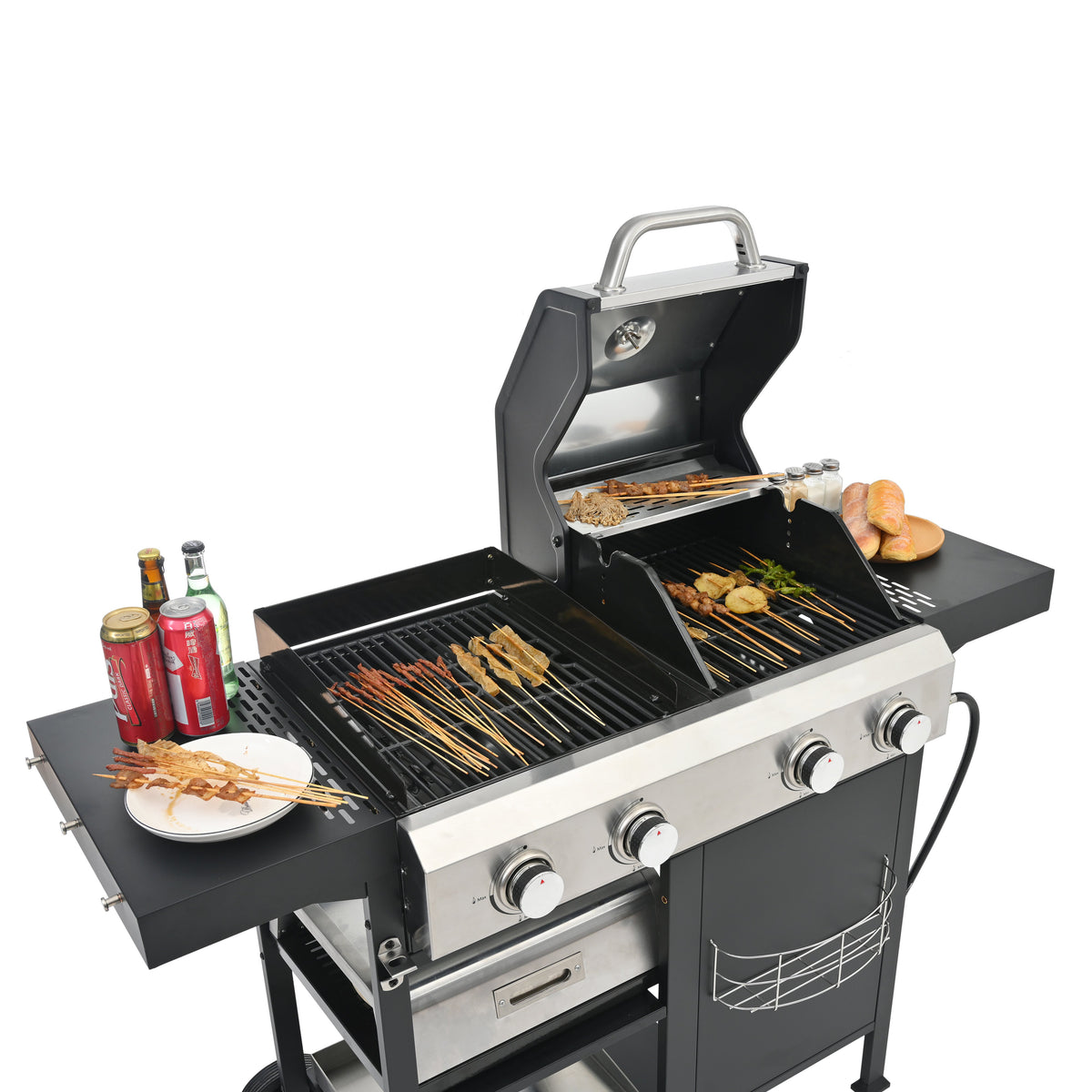 4-Burner Gas Grill and Griddle Combo with Pizza Pan – 2-in-1 Outdoor BBQ Cooking Station