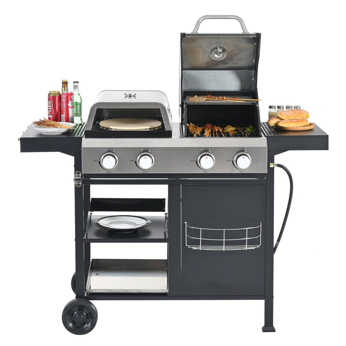 4-Burner Gas Grill and Griddle Combo with Pizza Pan – 2-in-1 Outdoor BBQ Cooking Station