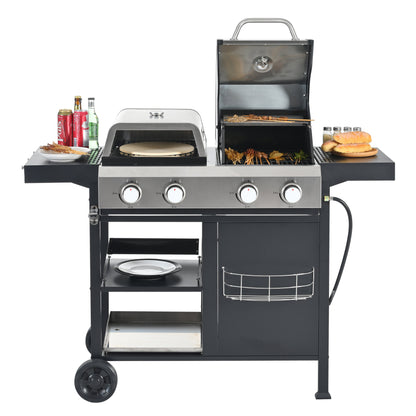 4-Burner Gas Grill and Griddle Combo with Pizza Pan – 2-in-1 Outdoor BBQ Cooking Station