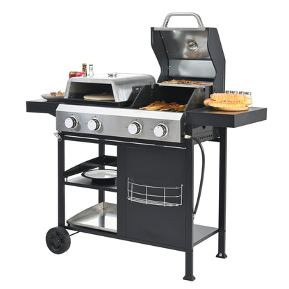 4-Burner Gas Grill and Griddle Combo with Pizza Pan – 2-in-1 Outdoor BBQ Cooking Station
