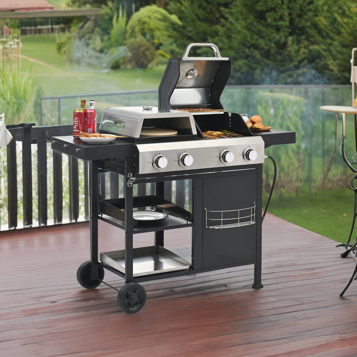 4-Burner Gas Grill and Griddle Combo with Pizza Pan – 2-in-1 Outdoor BBQ Cooking Station