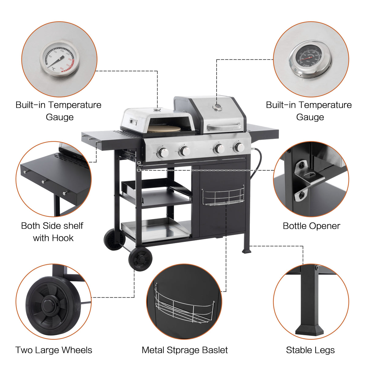 4-Burner Gas Grill and Griddle Combo with Pizza Pan – 2-in-1 Outdoor BBQ Cooking Station