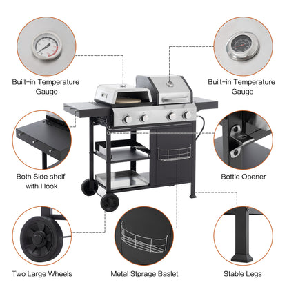 4-Burner Gas Grill and Griddle Combo with Pizza Pan – 2-in-1 Outdoor BBQ Cooking Station