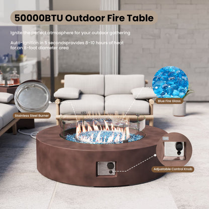 41''Round Fire Pit Table,50000 BTU Outdoor Propane Patio Fire Pit