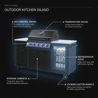 Outdoor Kitchen Island Built for Entertaining, Black Stainless Steel, 63000 BTU Grill, Built-in Refrigerator — How It Works
